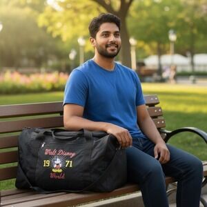 Walt Disney World 1971 Unisex Black Duffle Bag Mickey Mouse Adjustable Strap